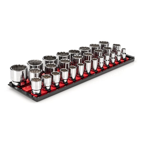 1/2 Inch Drive 12-Point Socket Set with Rails, 29-Piece (10-38 mm)